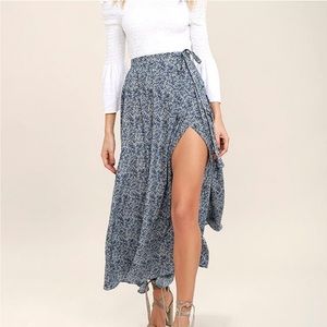 Beautiful Tempest Navy Blue Print Wrap Maxi Skirt